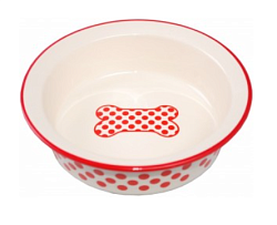 Миска керамическая "Красный горох, Косточка" 12,5*4см 31729