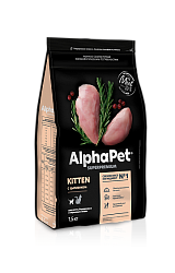 ALPHAPET (АльфаПет) сухой корм для котят, беременных и кормящих кошек с цыпленком 1,5 кг 650914