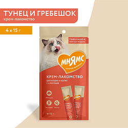 Мнямс Крем-лакомство для кошек с морским гребешком 15 г*4 штуки в упаковке