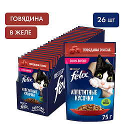 FELIX (Феликс) Аппетитные кусочки влажный корм для взрослых кошек с говядиной в желе 75 г
