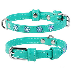 Ошейник WAUDOG GLAMOUR с клей.стразами (ширина 9мм, длина 19-25) ментоловый 325213