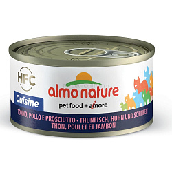 Almo Nature консервы для кошек "Тунец курица ветчина" 70 г 20789