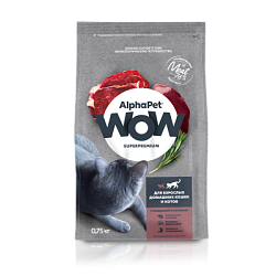 ALPHAPET (АльфаПет) WOW сухой корм для взрослых домашних кошек и котов Говядина/Печень 1,5 кг