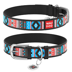 Ошейник WAUDOG Design с QR паспортом, "Этно", Ш 25 мм, Дл 38-49 см черный 37761