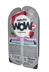 AlphaPet WOW влажный корм для кошек с чувствительным пищеварением утка с потрошками15*1 80г