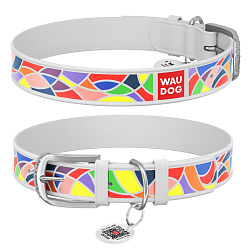 Ошейник WAUDOG Design с QR паспортом "Витраж", Ш 25 мм, Дл 38-49 см белый 366615