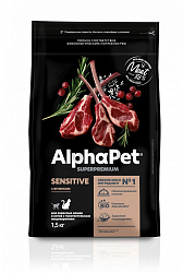 ALPHAPET (АльфаПет) сухой корм для взрослых кошек с чувствительным пищеварением с ягненком 1,5 кг