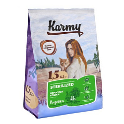 KARMY Sterilized сухой корм для стерилизованных кошек и кастрированных котов индейка 1,5 кг 6936