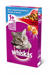 WHISKAS® (Вискас) сухой корм для стерилизованных кошек и котов говядина подушечки 350 г 10139173