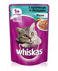 WHISKAS® (Вискас) влажный корм для кошек от 1 года желе с кроликом и овощами 85 г пауч 10156245
