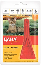 Дана ультра капли инсектоакарицидные на холку для котят и кошек (до 4 кг) 1пипетка*0,32 мл, Апиценна