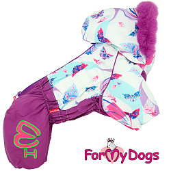 FOR MY DOGS Комбинезон утепленный белый/фиолетовый для девочек размер спины 24 см, грудь 32 см
