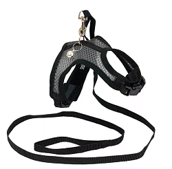 Дарэленд Шлейка текстильная+поводок АЭРО №4 д/хорьков/кроликов об.гр.21-26см (3D-сетка цв.) серая