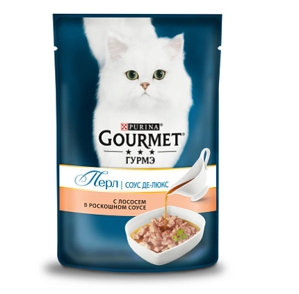 GOURMET PERLE влажный корм для взрослых кошек роскошный соус с лососем 75 г