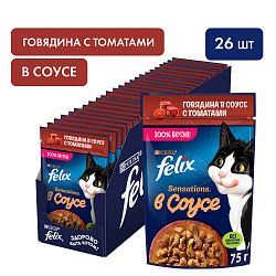 FELIX (Феликс) Sensations влажный корм для взрослых кошек в соусе говядина и томаты 75 г