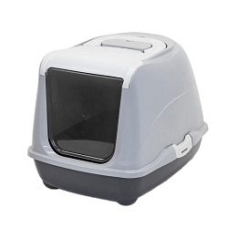 Туалет-домик для кошек закрытый с дверцей 50*38*h37см (полипропилен), серый Моськи-Авоськи