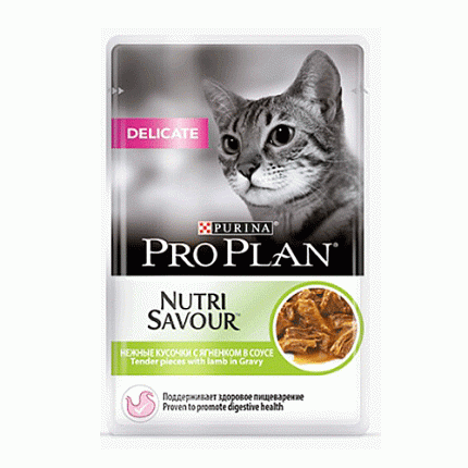 PROPLAN CAT DELICATE Nutri Savour нежные кусочки в соусе с ягненком,85 гр 