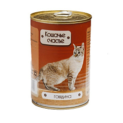 Кошачье Счастье ж/б консервы для взрослых кошек Говядина 410 г