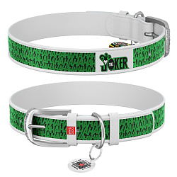 Ошейник кожаный WAUDOG с QR паспортом, "Джокер", Ш 25 мм, Дл 37-48 см белый 0025-1001-15