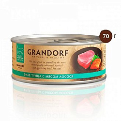Grandorf Консервы для кошек филе тунца + мясо лосося, 70 гр.