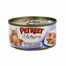 Petreet Natura консервы для взрослых кошек кусочки розового тунца с макрелью 70 г А53068