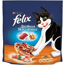 FELIX Двойная вкуснятина сухой корм для взрослых кошек с птицей 1,5 кг 