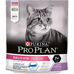 PROPLAN CAT DELIKATE 7+ сухой корм для кошек с чувствительным пищеварением индейка 400 г 