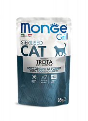 Monge Cat Grill Pouch влажный корм для стерилизованных кошек итальянская форель 85 г пауч 70013659