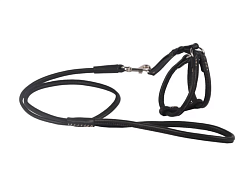 Шлея WAUDOG Soft с поводком кожа, круглая, Д 6 мм, А 26-46 см, В 30-40 см черный 46231