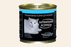 Натуральная формула консервы для кошек, ж/б, паштет нежный с кроликом 15*250 г 