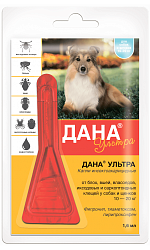 Дана Ультра капли от клещей и блох для собак 10-20 кг 1 пипетка*1,6 мл, Апиценна