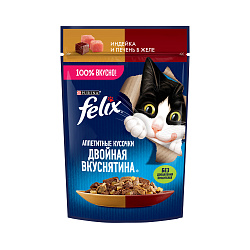 FELIX (Феликс) Двойная вкуснятина влажный корм для взрослых кошек индейка и печень желе 75 г