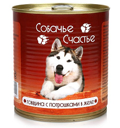 Собачье счастье консервы Говядина с потрошками в желе 410 г
