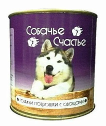 Собачье счастье консервы Говяжьи потрошки с овощами 750 г