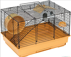 ECO клетка д/грызунов ГОША-1 разбор.,шаг прута 10,5мм,42*30*h28см,1 этаж (+домик,колесо,миска),бежев