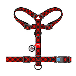 Шлея WAUDOG Nylon с QR-паспортом "Шотландка красная", пл. фастекс, L, Ш 25 мм, А 50-90 В 60-100 5512