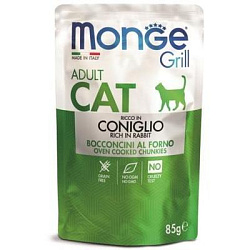 Monge Cat Grill Pouch влажный корм для взрослых кошек итальянский кролик 85 г пауч 70013611