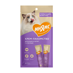 Мнямс Крем-лакомство для кошек с тунцом Кацуо и Магуро 15 г *4 штуки в упаковке