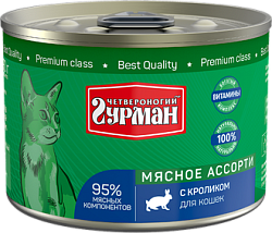 Четвероногий гурман Мясное ассорти для кошек с кроликом 340 г
