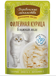 Деревенские лакомства Домашние Обеды Филейная курица в нежном желе для кошек 70г