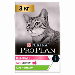 PROPLAN CAT DELIKATE сухой корм для кошек при чув. кожи и пищ. ягненок, 3 кг