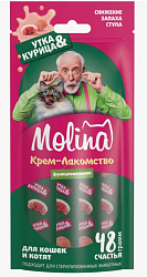 Крем-лакомство с уткой и курицей для взрослых кошек для снижения запаха фекалий,48г MOLINA
