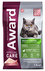 AWARD(Авард) CARE сухой корм для стерилизованных кошек контроль веса с кроликом, 1,5 кг 