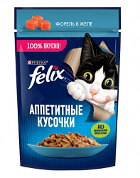 FELIX Аппетитные кусочки влажный корм для взрослых кошек с форелью в желе 75 г 12512757