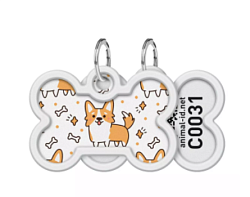 Адресник метал. WAUDOG Smart ID c QR паспортом "Корги" кость Д 40 мм, Ш 28 мм 0640-0212