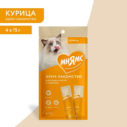 Мнямс Крем-лакомство для кошек с курицей 15 г 4 штуки в упаковке