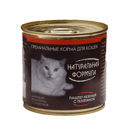 Натуральная формула консервы для кошек, ж/б, паштет нежный с телятиной 250 г