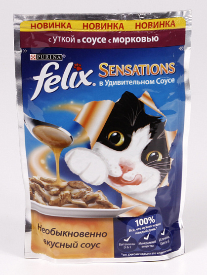 FELIX Sensations влажный корм для взрослых кошек в соусе утка с морковью 75 г