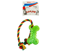 Игрушка для мелких собак Кость малая с канатом зеленая, Доглайк