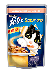FELIX Sensations влажный корм для взрослых кошек в желе лосось со вкусом трески 85 г